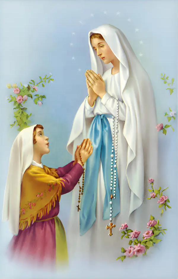 Estampa de la Virgen de Lourdes con Santa Bernardita